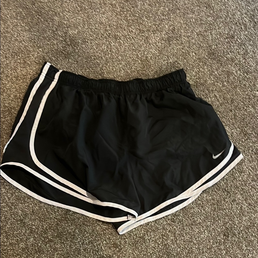 Nike Black and White Athletic Shorts with Curved Hem